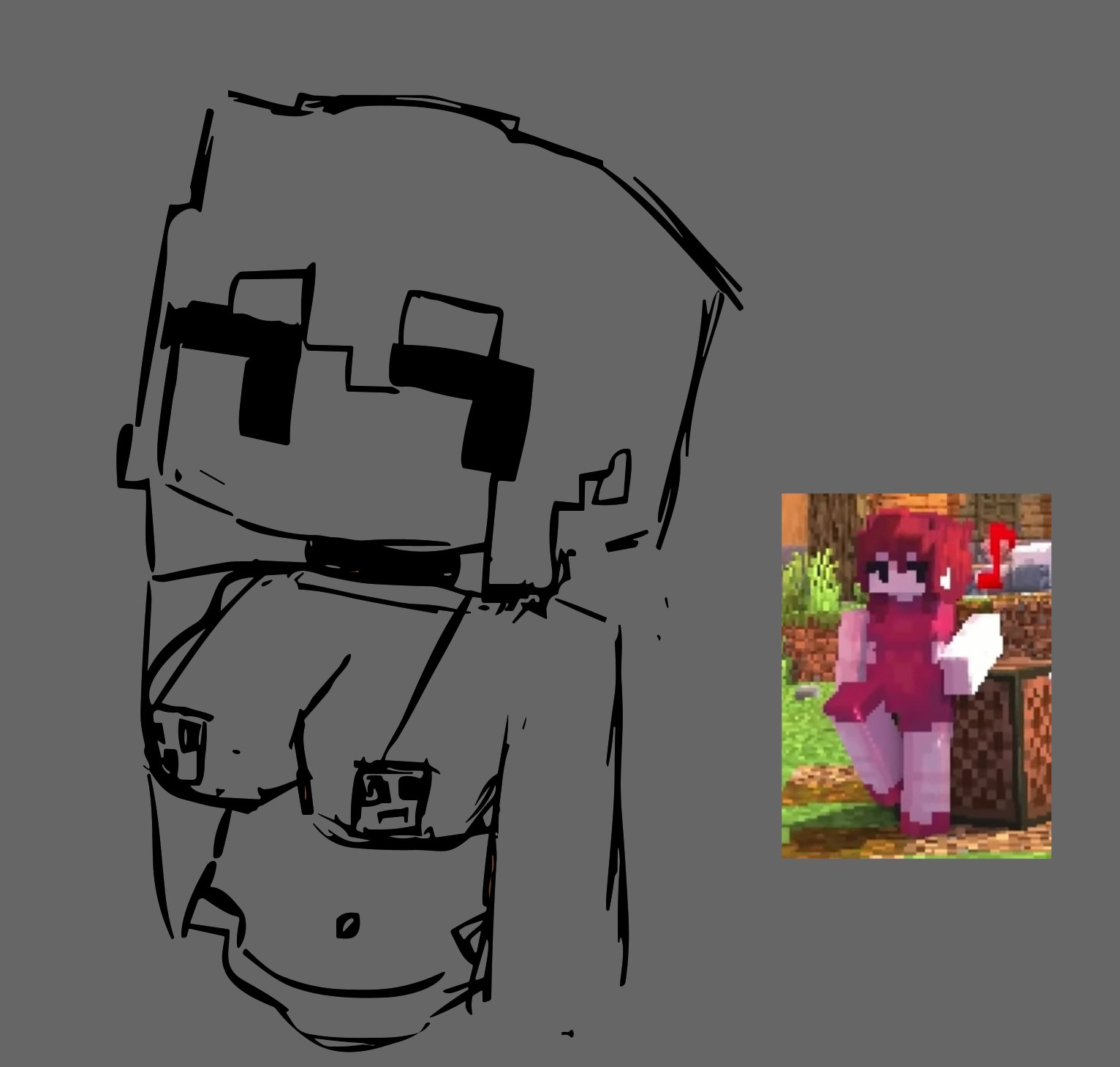 1girls, bikini, black eyes, blocky body, breasts, derpinasex, female, female only, friday night funkin, friday night funkin mod, girlfriend (friday night funkin), girlfriend mob, minecraft, mob mod, reference image, sketch, solo, solo female, women