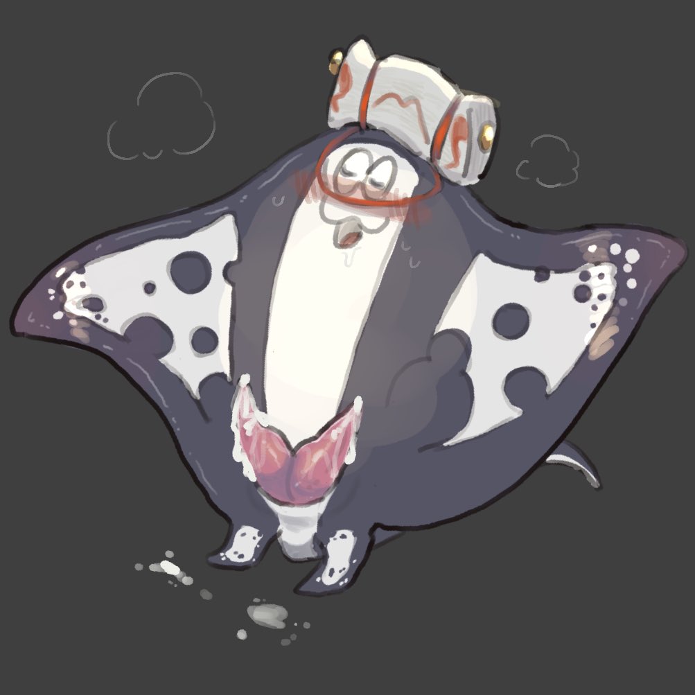 2_penises :3 animal_genitalia animal_penis anthro batoid big_man_(splatoon) blush breath cloacal_penis diphallia diphallism erection fish flat_body genitals grey_body hemipenes male male_only manta_ray marine multi_genitalia multi_penis nintendo nude orgasm panting penis saba_subdup solo speckled_body splatoon stingray