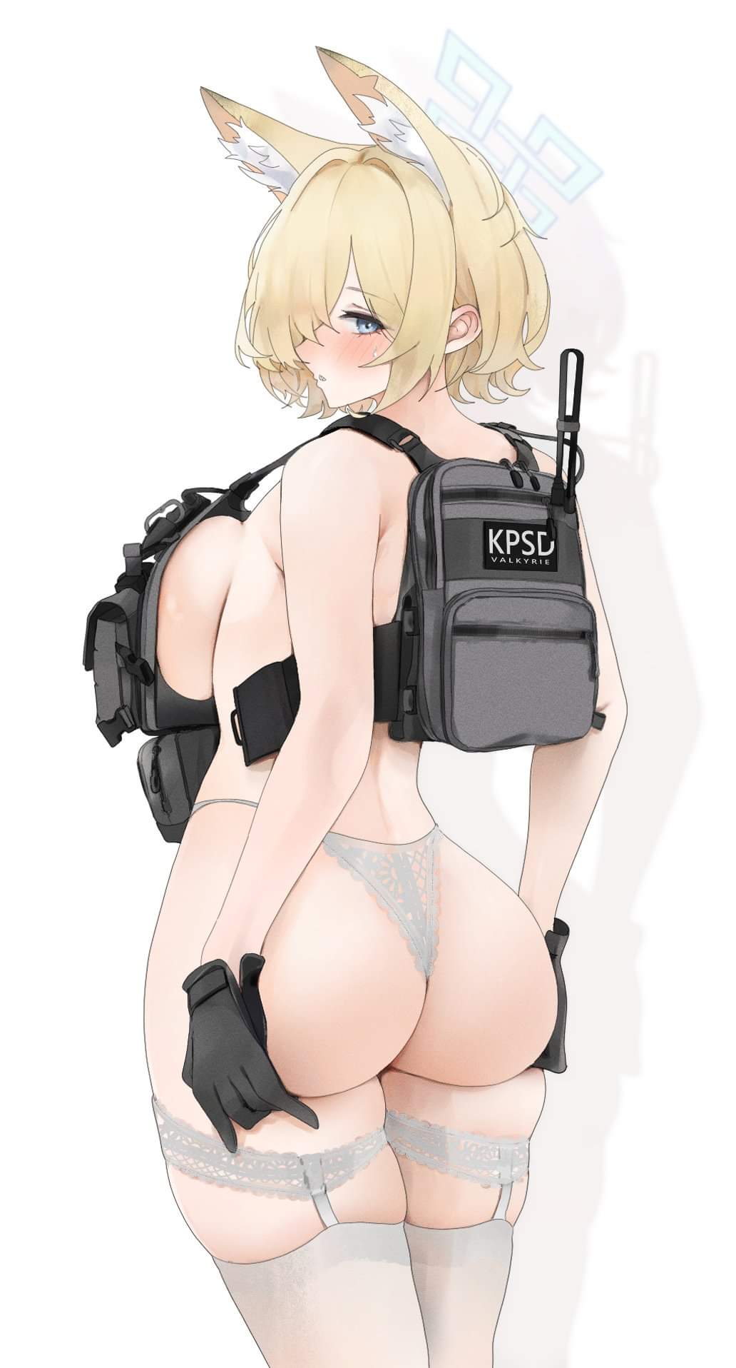 animal ears, ass, big ass, big breasts, blonde hair, blue eyes, breasts, fair skin, female, fte (fifteen 199), short hair, underwear