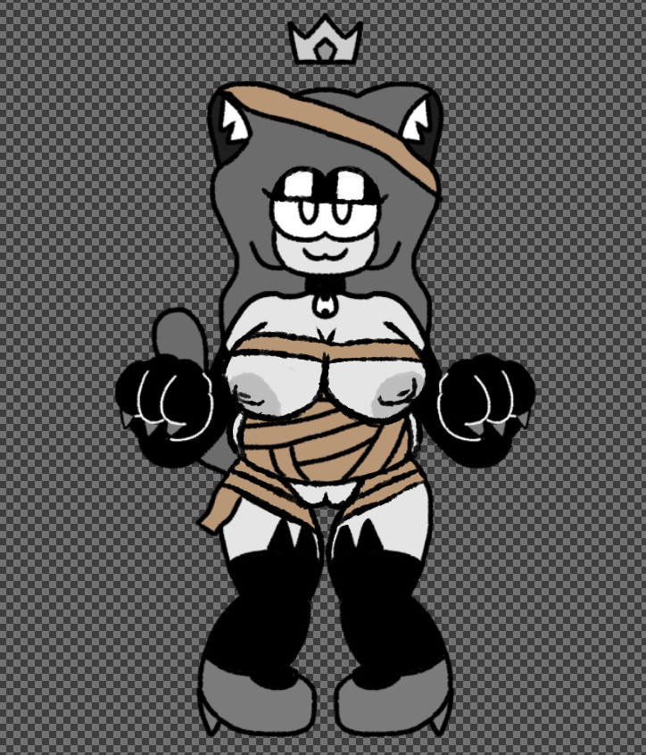 bedroom_eyes breasts cat_ears catgirl chubby edit friday_night_funkin mallory_(theshipysea) mummy_costume mummy_wrappings nipples pussy shipy the_shipy_sea thighhighs twitter_user_oc