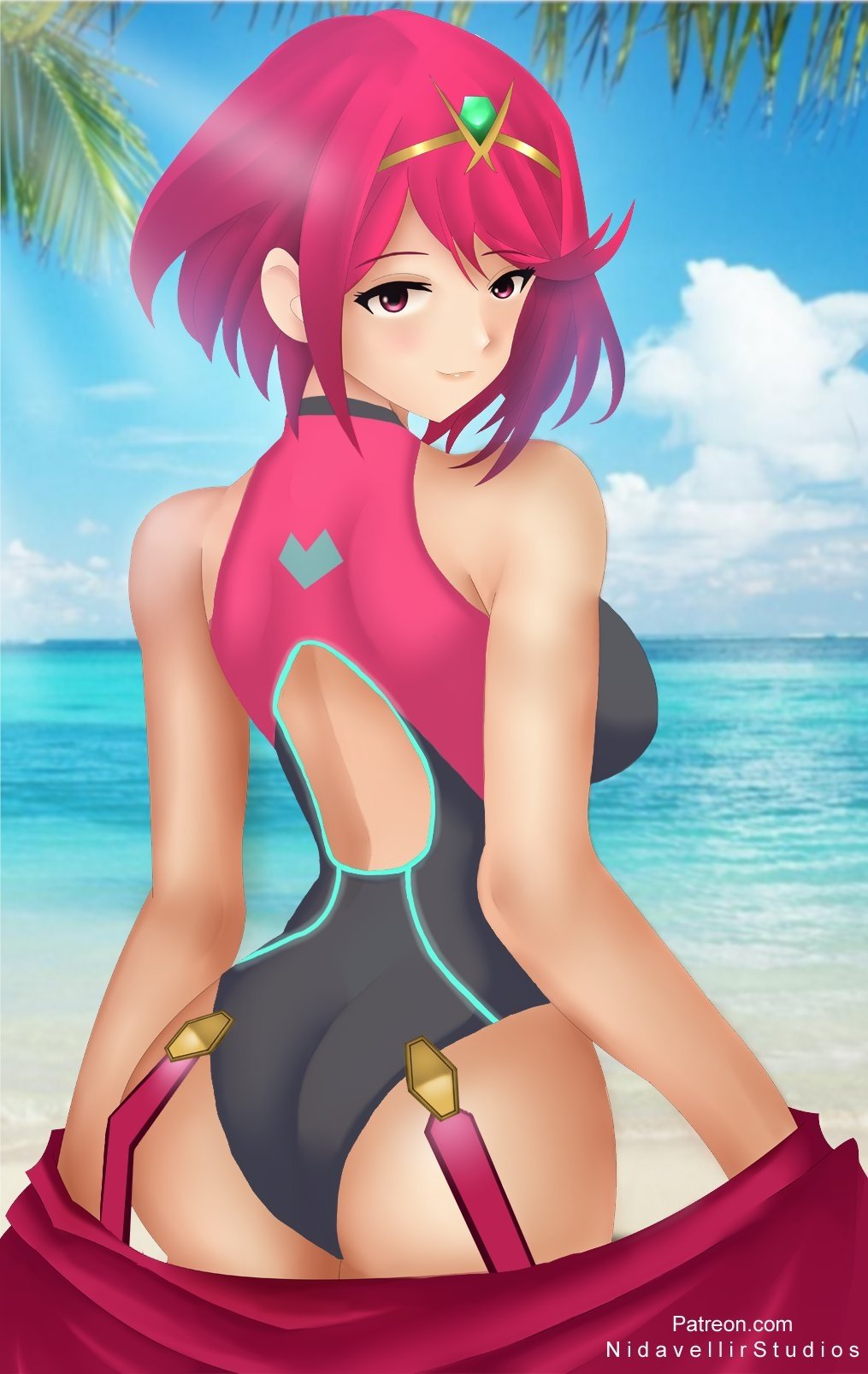 ass beach female female_only nidavellirstudios nintendo pyra pyra_(pro_swimmer)_(xenoblade) sideboob solo swimsuit tagme xenoblade_(series) xenoblade_chronicles_2