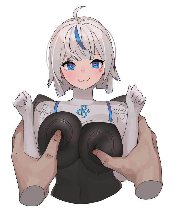 1boy 1girls 2020s 20s :3 ahoge anthro arms_up bangs big_breasts black_bodysuit blue_eyes blue_eyes_female blue_hair blue_hair_female blue_trim blush bodysuit breast_press breast_push breasts buttons clenched_hands clothed clothed_female console-tan controller cropped_torso d-pad disembodied disembodied_hands disembodied_limb dualsense eye_contact eye_contact_pov female game_console game_controller grey_bodysuit hands hands_on_breasts happy happy_female heart heart-shaped_pupils holding holding_controller large_breasts light-skinned_female light_skin looking_at_viewer looking_pleasured male male/female male_pov male_with_female minigirl multicolored multicolored_bodysuit multicolored_hair nipple_push nipple_rub nipple_tweak oddly_cute oppai original perky_breasts personification playing_with_nipple playstation playstation_5 playstation_controller pleased pleasure_face pleasured pleasured_face pov pov_hands pressing pressing_breasts ps5 ps5-tan ps5_controller pushing short_hair simple_background size_difference skin_tight skintight skintight_bodysuit smaller_female smile solo_focus sony streaked_hair symbol-shaped_pupils tan-skinned_male tan_skin tight_clothing two-tone_hair upper_body video_game_controller virgosdf white_background white_bodysuit white_hair white_hair_female