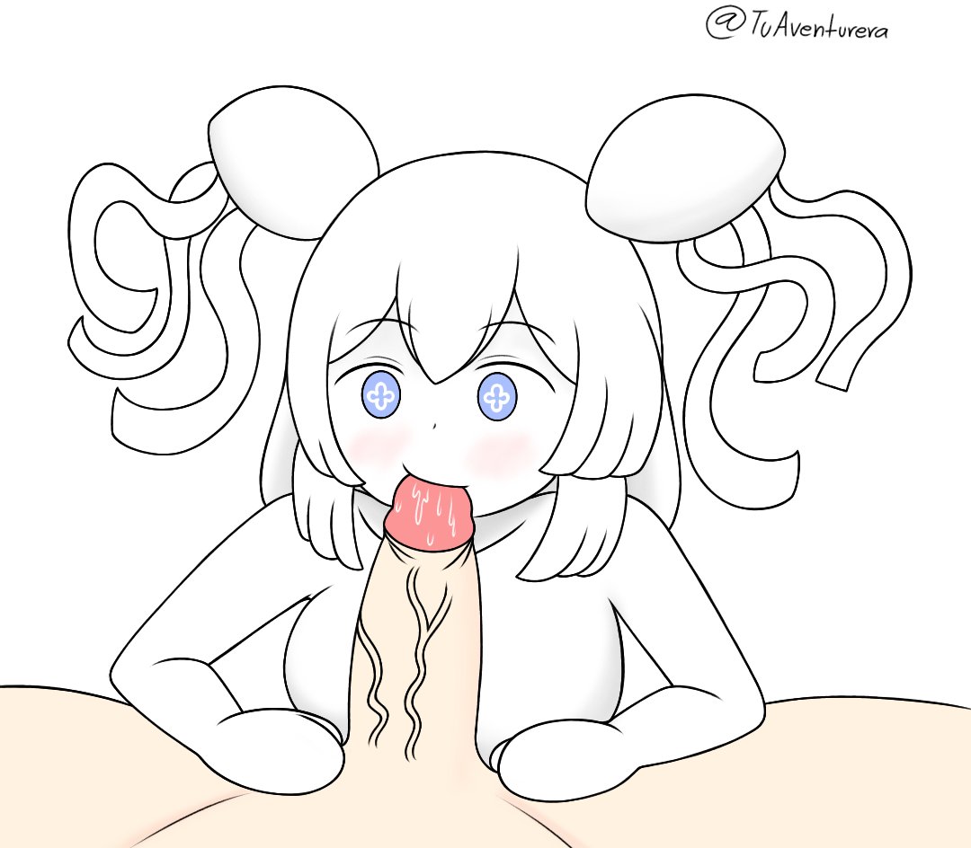 1girls blowjob blue_eyes breasts colored_skin fellatio funamusea grey_arts hair_bun hair_buns hair_ribbon hair_ribbons jellyfish_humanoid large_breasts light-skinned_male light_skin penis pov pulmo saliva veiny_penis wadanohara_and_the_great_blue_sea white-skinned_female white_hair white_skin