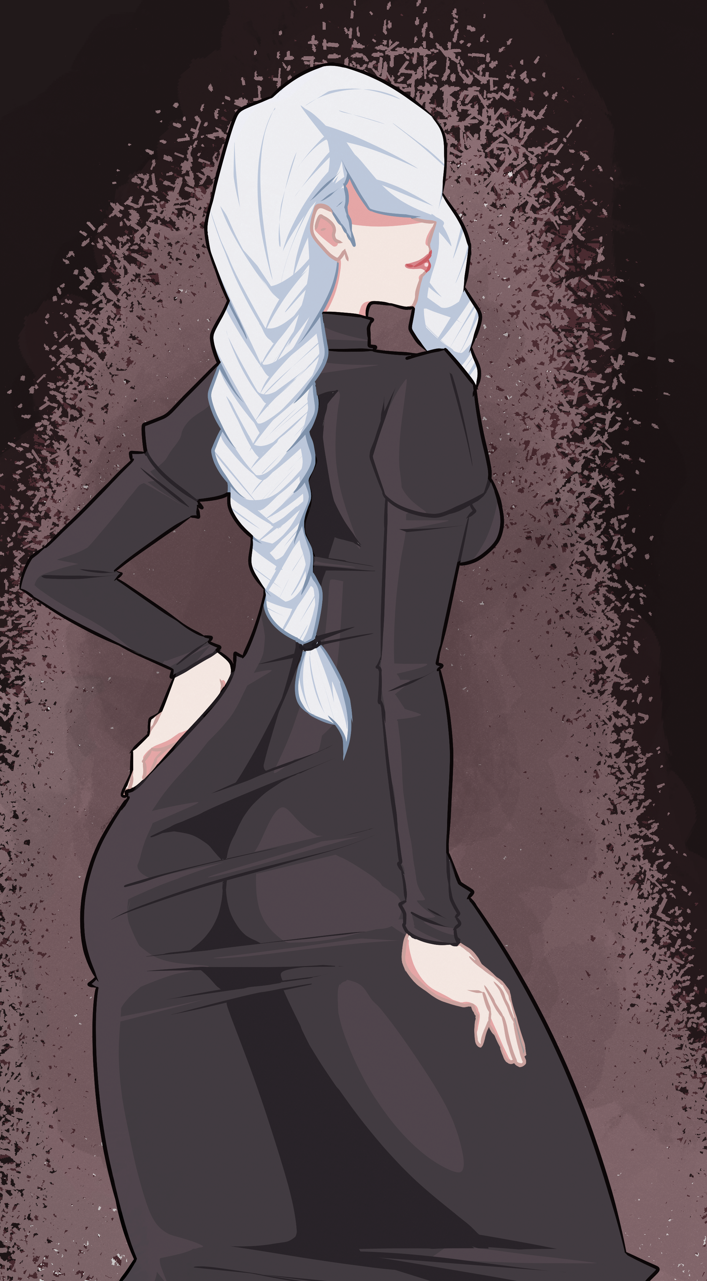ass, big ass, big breasts, braided hair, breasts, covered breasts, eyes covered, fanart, fat ass, fat ass mommy, fat butt, female, jujutsu kaisen, lips, lipstick, mei mei (jujutsu kaisen), mommy, posing, skin tight, smile, smiling, snowwwy (artist), suggestive, white hair