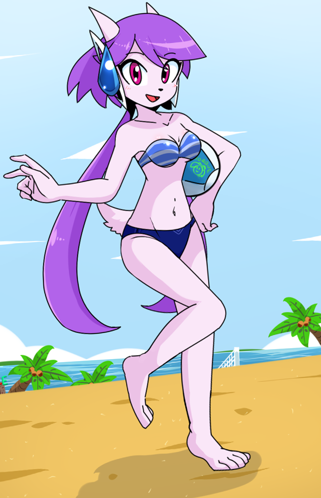 anthro aquatic_dragon beach bikini blush commander_torque dragon female female_protagonist freedom_planet freedom_planet_2 kenjikanzaki05 looking_at_viewer sash_lilac video_games water_dragon