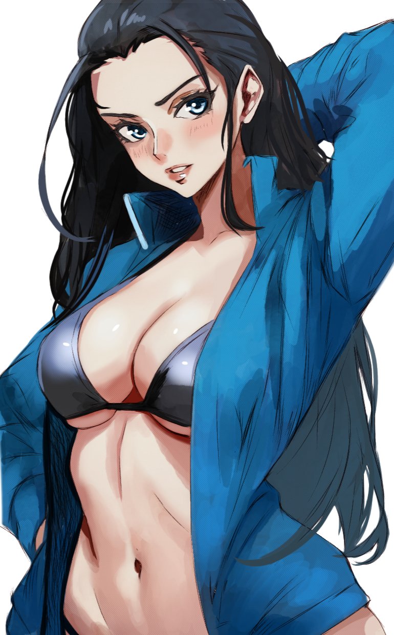 big_breasts black_hair blue_eyes breasts cleavage curvaceous curvy curvy_body curvy_female curvy_figure female female_only fully_clothed hourglass_figure nico_robin one_piece post-timeskip tight_clothing vcais voluptuous voluptuous_female