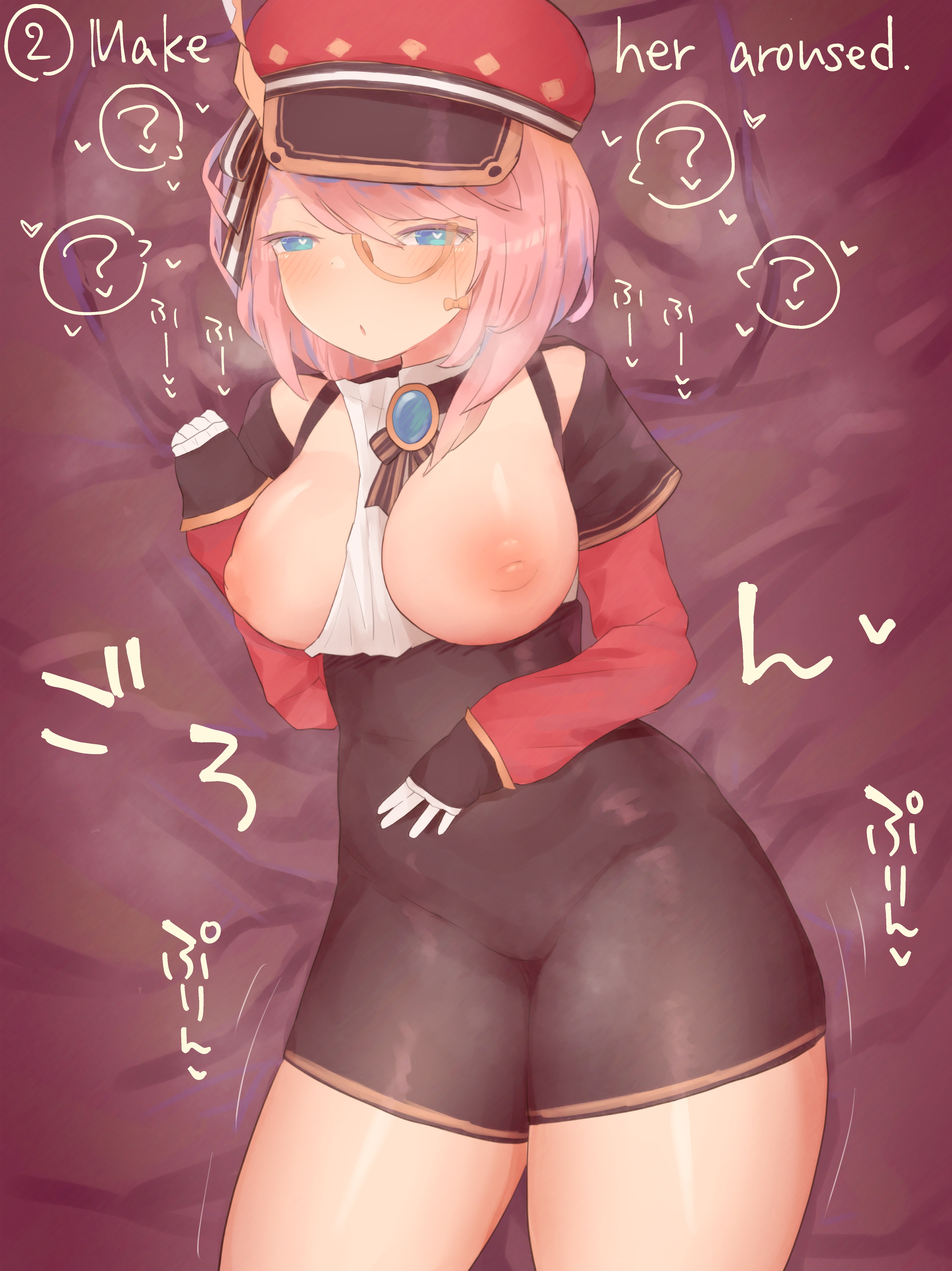 1girls, ahe gao, ahoge, areolae, aroused, ass, big ass, big breasts, big butt, blonde hair, breasts, charlotte (genshin impact), clothed, clothing, english text, female, female only, fully clothed, genshin impact, hoyoverse, human, light skin, light-skinned female, lumine (genshin impact), nipples, nozorayuzu, pink hair, solo, standing, text, text box, text bubble