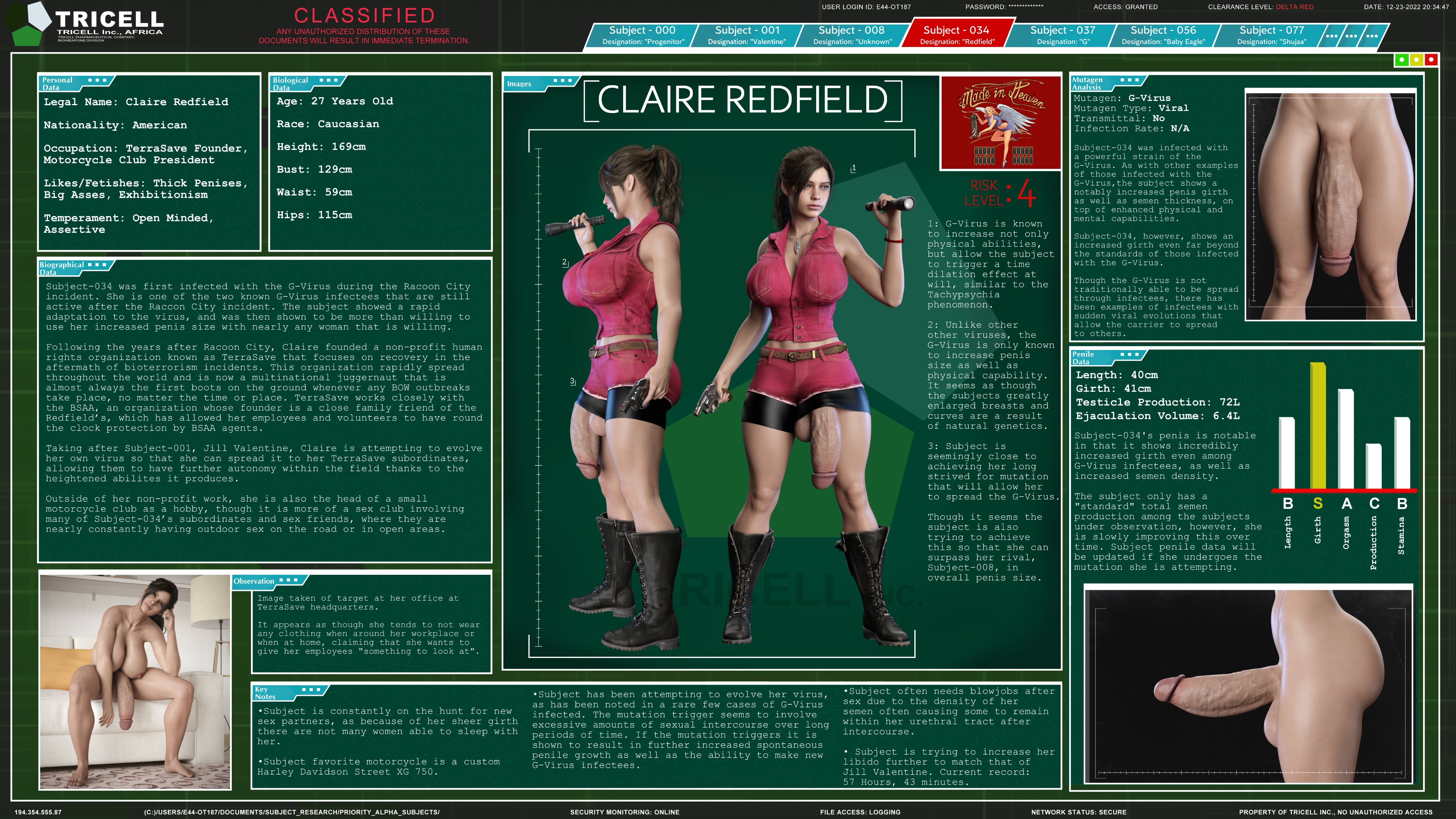 1futa, 3d, ass, breasts, capcom, casual, casual exposure, casual nudity, character profile, character sheet, claire redfield, claire redfield (jordan mcewen), clothed, clothing, completely nude, different angles, different poses, english text, firearm, futa only, futanari, handgun, huge cock, human, ineffective clothing, intersex, large ass, large breasts, naked, nude, nude futa, pale skin, penis, resident evil, resident evil 2, resident evil 2 remake, revolver, solo, stevencarson, tagme, text, three sizes, weapon