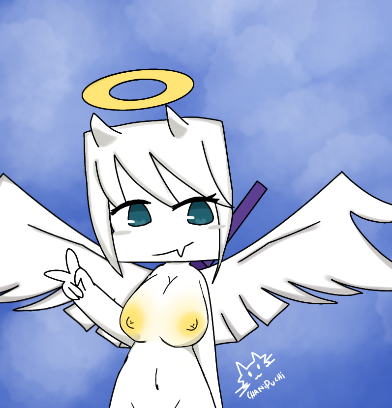 angel angel_wings breasts breasts_out chanipuchi cute_fang halo nude_female ribs_(youtuber) roblox roblox_avatar robloxian sky solo_focus