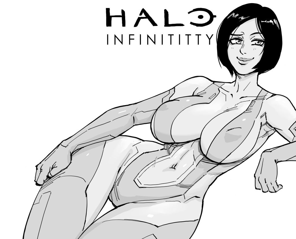 baalbuddy bb_(baalbuddy) big_breasts black_and_white blush cortana edit female halo_(series) halo_infinite lips sketch smug solo wide_hips