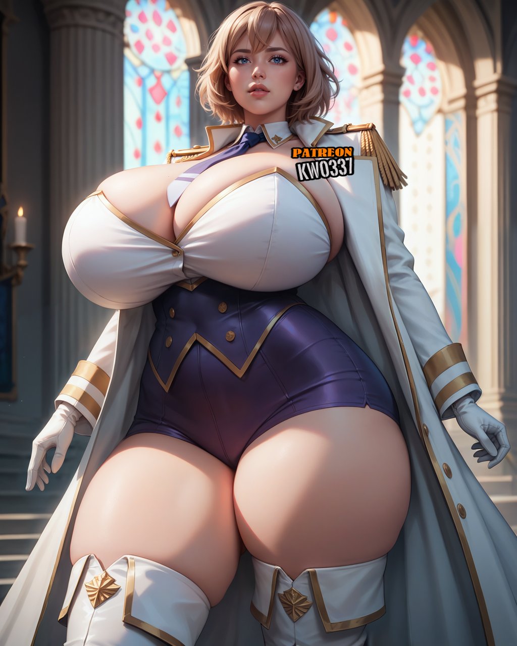 1girls ai_generated big_breasts breasts_bigger_than_head female_only kw0337 mujina pink_hair solo solo_female tan_hair thick_thighs