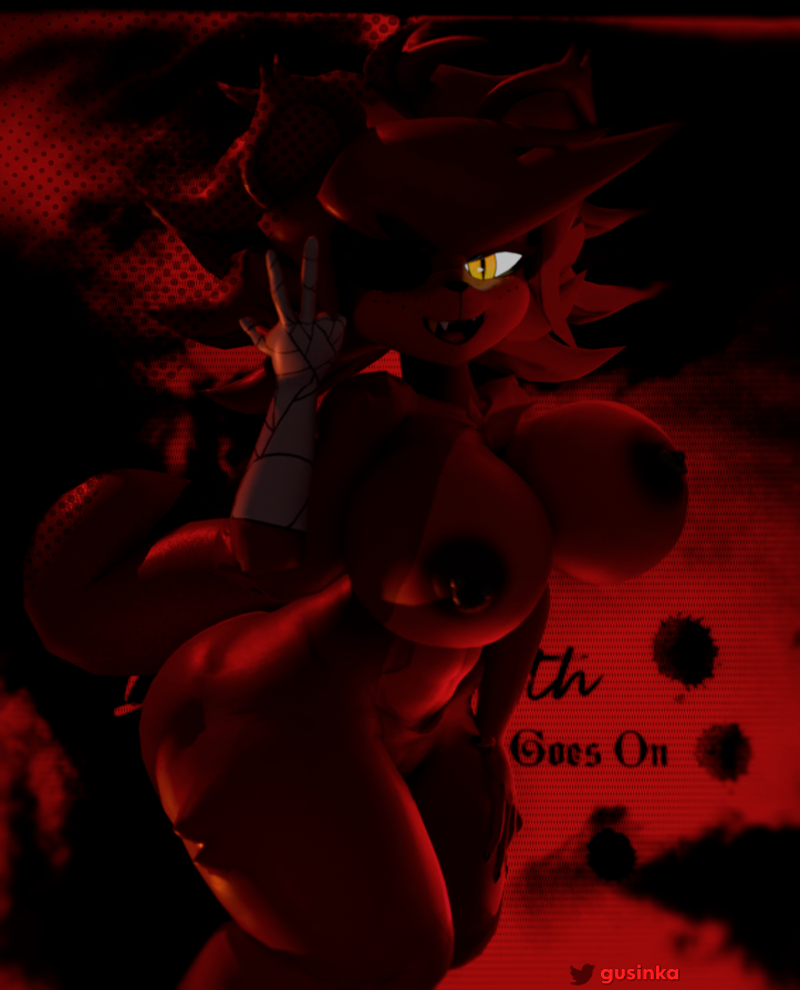 big_breasts female female_only fexa fexa_(cally3d) fexa_(cryptia) five_nights_at_freddy's foxy_(cally3d) foxy_(fnaf) fredina's_nightclub gusinka nude nude_female tagme text