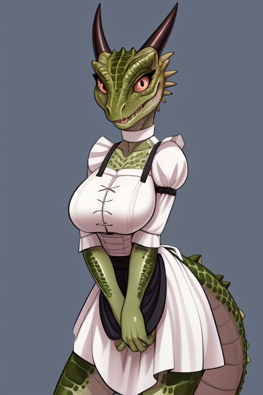 ai_generated anthro argonian argonian_female female_anthro maid_uniform rataddict skirt standing