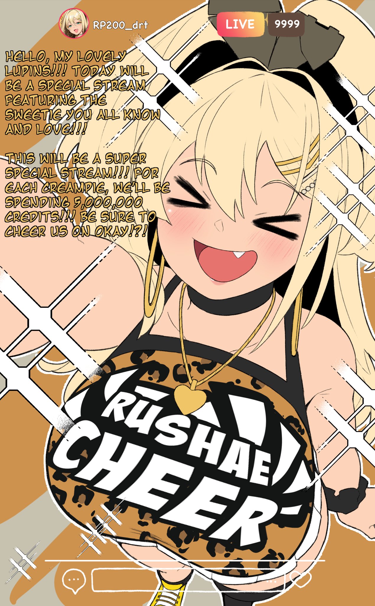 1girls blonde_hair breasts cheerleader cheerleader_uniform commander_(nikke) cute_fang dialogue english_text female goddess_of_victory:_nikke green_eyes gyaru hi_res huge_breasts light-skinned_female livestream long_hair rupee_(nikke) tan tan-skinned_female tanned_skin vammzu