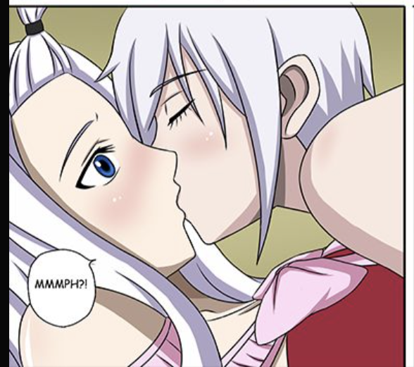 blue_eyes blush closed_eyes doujinshi fairy_tail fully_clothed incest kissing lisanna_strauss mirajane_strauss raiha sisters surprised white_hair yuri