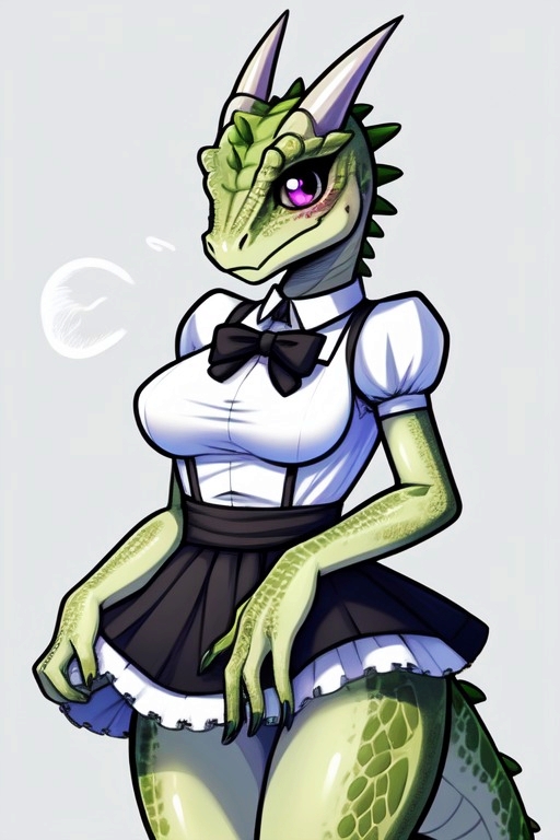 ai_generated anthro argonian argonian_female female_anthro maid_uniform rataddict skirt standing