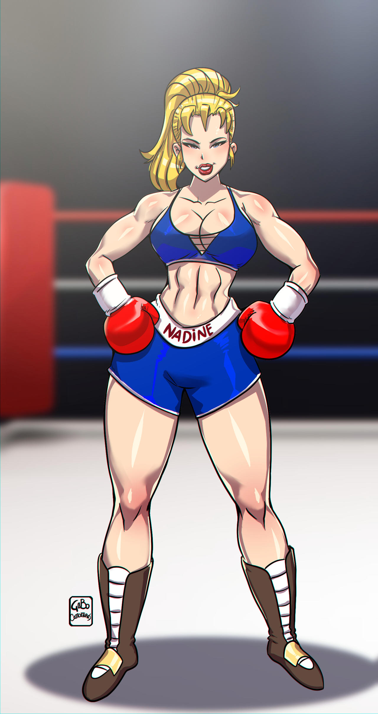 1girls ass big_ass big_breasts black_and_bruised blonde_hair blue_eyes blue_shorts blue_sports_bra boxing boxing_gloves breasts bust busty chest curvaceous curvy curvy_figure digital_media_(artwork) female female_focus gabocaricaturas gloves hips hourglass_figure huge_ass huge_breasts human knuckles_nadine large_ass large_breasts legs light-skinned_female light_skin lips lipstick majesco mature mature_female midriff ponytail red_boxing_gloves red_gloves red_lipstick shorts slim_waist sports_bra thick thick_hips thick_legs thick_thighs thighs tied_hair voluptuous waist wide_hips