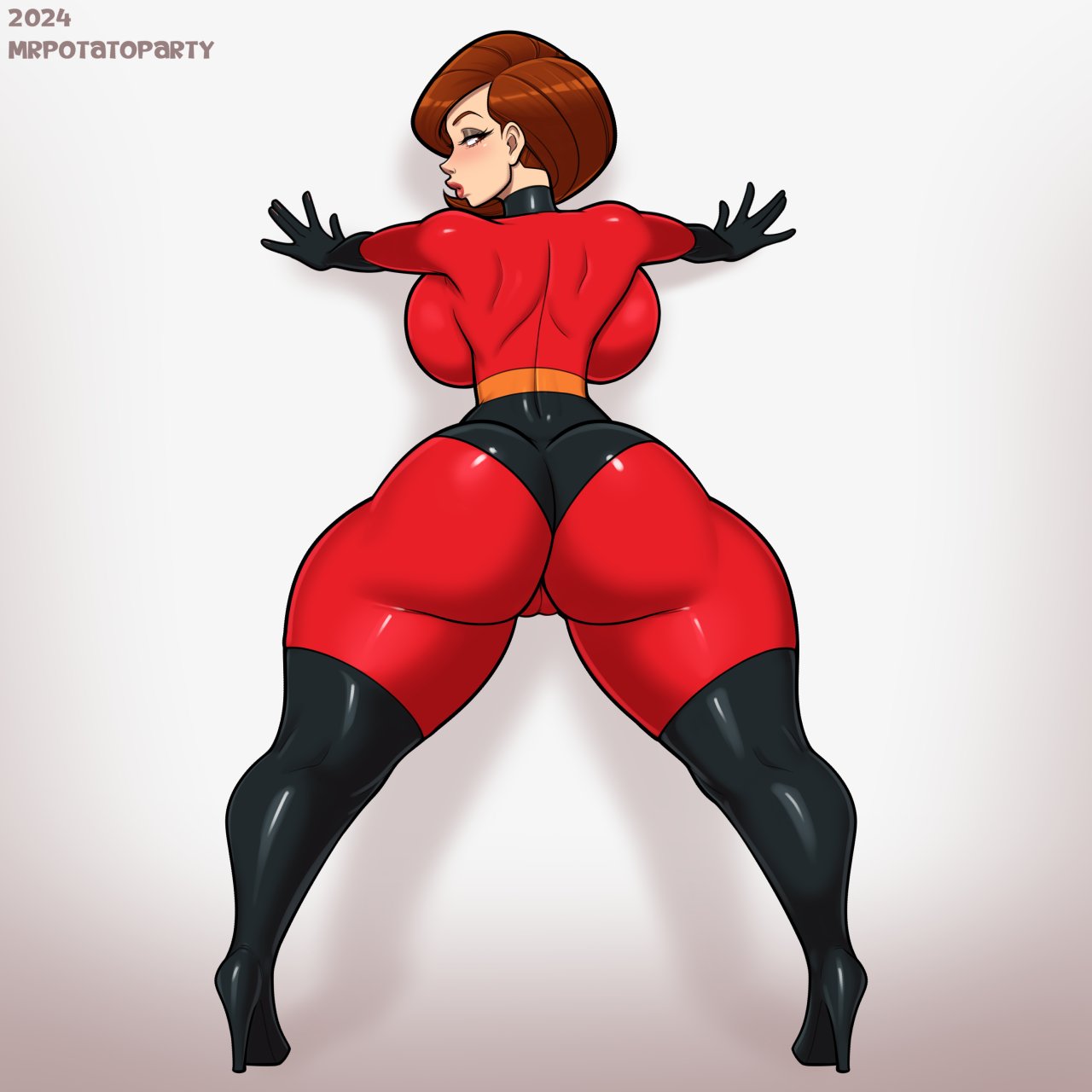 1girls big_ass big_butt brown_hair bubble_ass bubble_butt disney disney_mom elastigirl female female_focus female_only helen_parr hourglass_figure large_ass large_butt mrpotatoparty pixar short_hair slim_waist solo solo_female solo_focus the_incredibles thong white_background