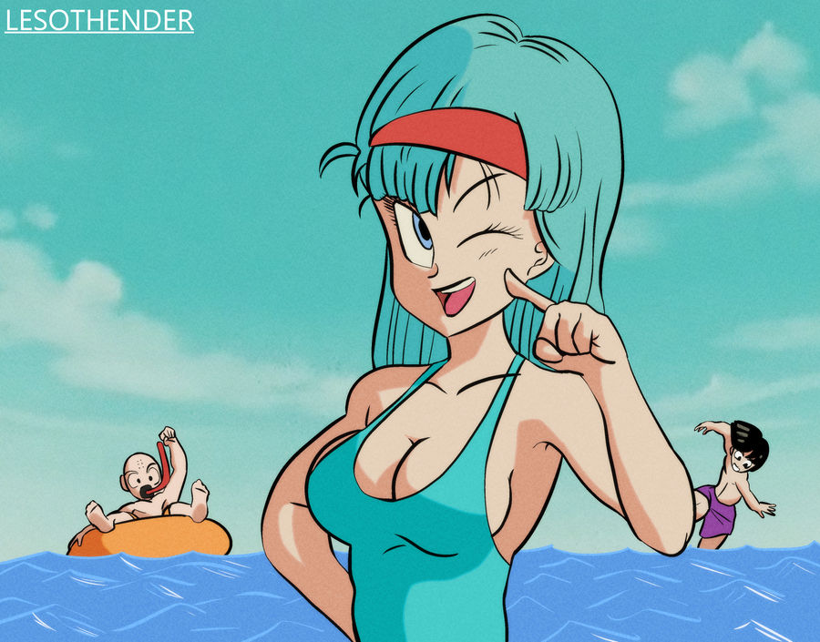 1female 1girls 2020 2boys 2boys1girl 2males artist_logo artist_name artist_signature black_eyes black_hair black_hair_male blue_eyes blue_eyes_female blue_one-piece_swimsuit breast_squeeze breasts bulma_briefs bulma_briefs_(frieza_saga) cleavage curvaceous curvaceous_body curvaceous_female curvaceous_figure curvy curvy_body curvy_female curvy_figure digital_drawing_(artwork) digital_media_(artwork) dragon_ball dragon_ball_z feet feet_up female fist fist_up floatie floating krillin kuririn lesothender long_blue_hair long_hair long_hair_female looking_at_viewer looking_down looking_pleasured male mole monk ocean one-piece_swimsuit pointing pool_float red_hairband round_breasts scuba scuba_gear scuba_mask shoulders side_boob sideboob sky_background smile smile_at_viewer smiley_face smiling smiling_at_viewer son_gohan son_gohan_(young) swimming swimming_trunks swimsuit thick thick_body thick_lips voluptuous voluptuous_female water watermark wink winking winking_at_viewer winking_eye