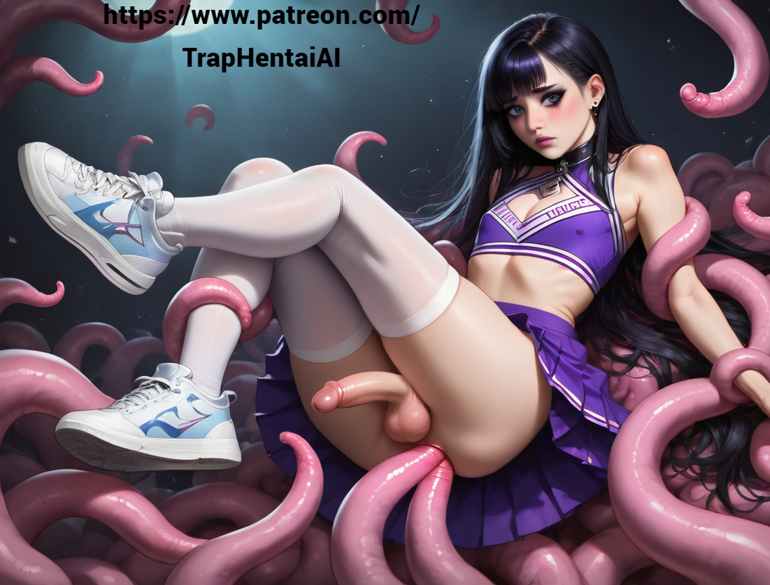 ai generated, anal, anal sex, anus, ass, balls, black hair, femboy, goth, male, male only, otoko no ko, penis, tentacle, trap, traphentaiai, yaoi