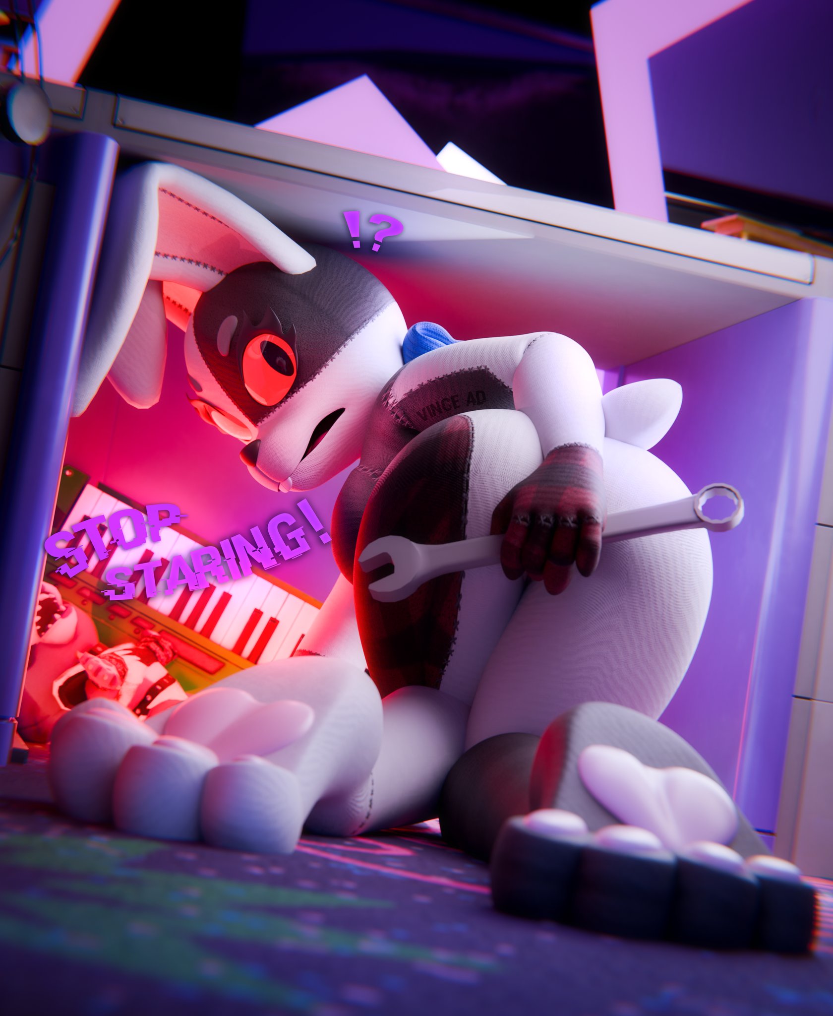 1girls, anthro, ass, behind view, big ass, big breasts, big butt, big thighs, breasts, bunny, bunny girl, cotton tail, doggy style, female, female only, five nights at freddy's, five nights at freddy's: security breach, naked, nude, nude female, paws, rabbit, rabbit ears, solo, solo female, suprised, teasing, thick ass, thick hips, thick thighs, vanny (fnaf)