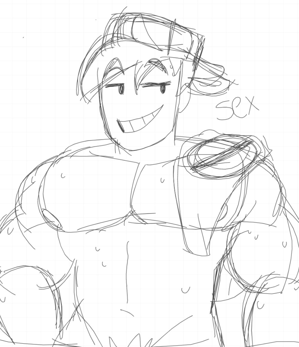 1boy bara boyfriend_(friday_night_funkin) fnf friday_night_funkin male male_focus male_only pecs reversed_baseball_cap shirtless sketch smiling therabit topless unfinished