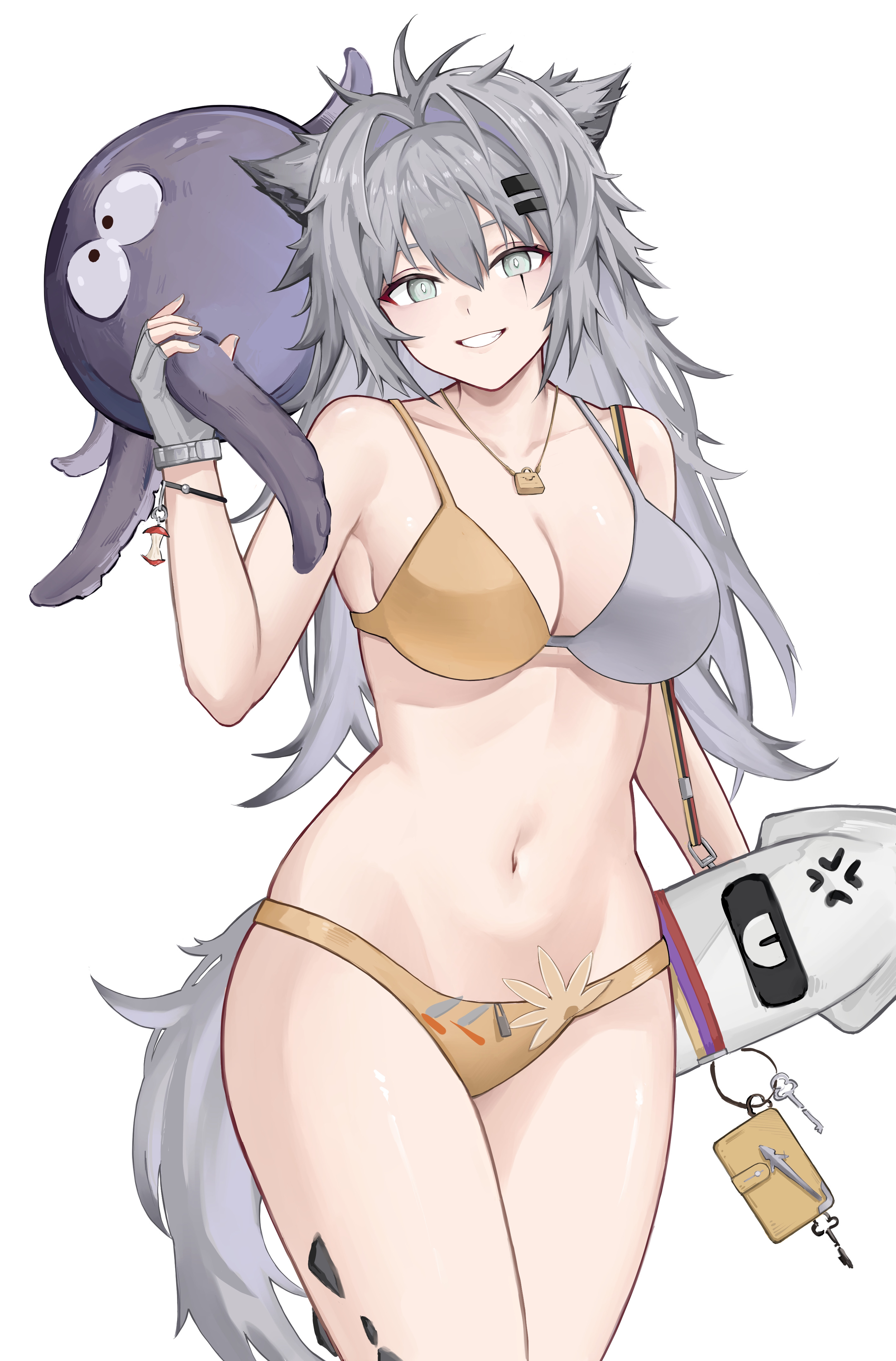 arknights, artist request, bikini, female, female only, lappland (arknights), rain8649, wolf ears, wolf girl, wolf tail
