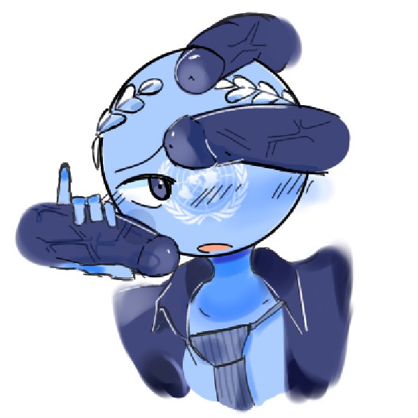 1girls 3boys blushing cleverpoint countryhumans countryhumans_girl female headwear holding_penis multiple_penises open_mouth penis tagme tie united_nations_(countryhumans) white_headwear