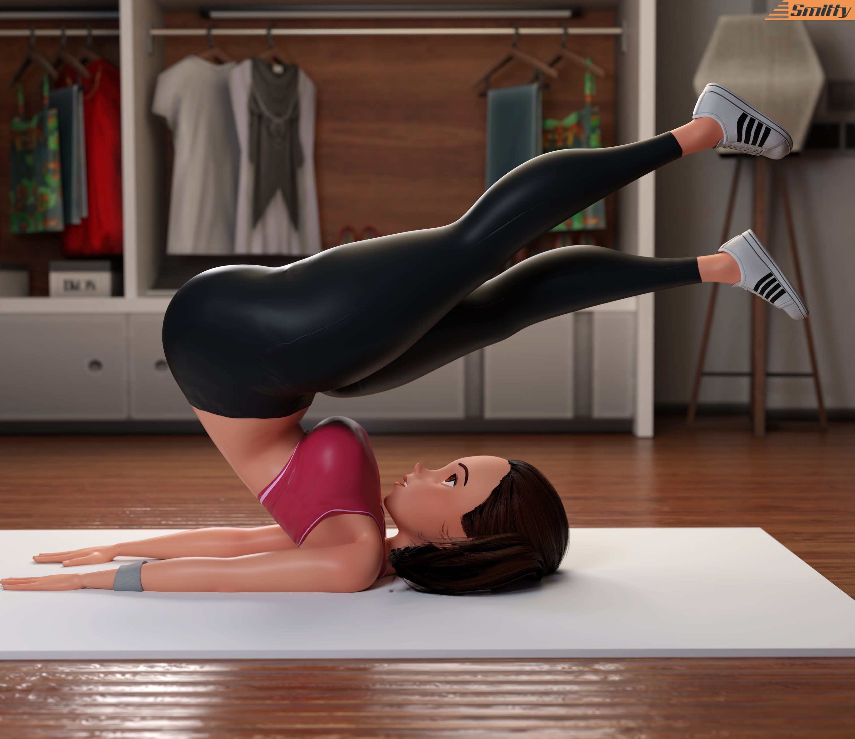1girls, 3d, alternate version available, ass, big ass, big breasts, black pants, bottomwear, breasts, brown hair, bubble ass, bubble butt, female, female only, footwear, full body, hair, helen parr, huge ass, legs, legs up, mature, mature female, milf, mother, pants, ponytail, shoes, smitty34, solo, solo female, sports bra, the incredibles, topwear, yoga pants