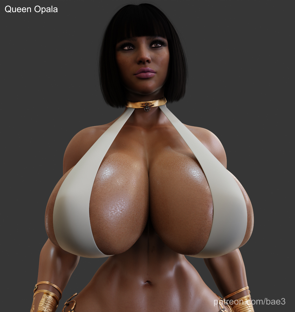 2d_(artwork) 3d abs ancient_egypt bae3 big_breasts black_hair blender bra breasts_bigger_than_head brown_eyes dark_hair dark_skin egyptian_mythology fit_female hourglass_figure huge_breasts legend_of_queen_opala massive_breasts outfit princess queen queen_opala short_hair tease voluptuous wet