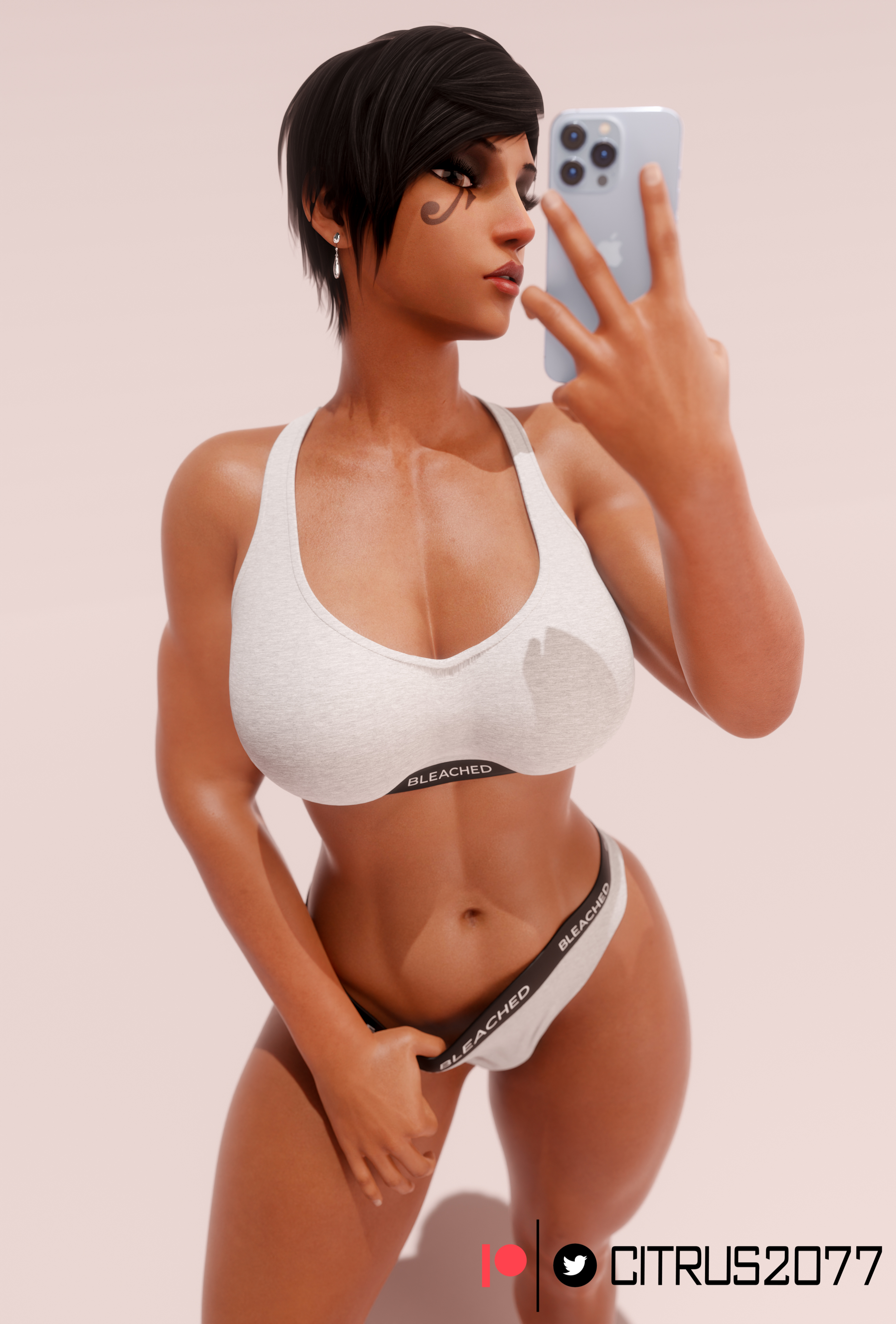 1girls, 3d, 3d (artwork), abs, alternate hairstyle, ass, big ass, big breasts, bleached, bleached clothing, blizzard entertainment, bra, breasts, brown body, brown skin, bubble ass, citrus2077, dark skin, dark-skinned female, egyptian, egyptian female, fareeha amari, female, fit, fit female, large breasts, muscular, muscular thighs, overwatch, panties, pharah, posing, thick thighs, tomboy