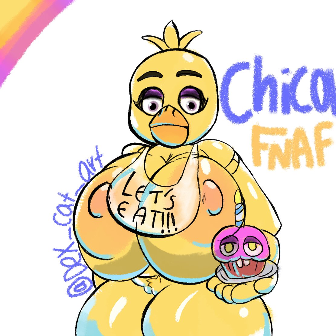 big_breasts boob_window chica_(fnaf) classic_chica_(fnaf) cupcake_(fnaf) dex_cat_art female female_only five_nights_at_freddy's five_nights_at_freddy's_(film) huge_breasts nude robot robot_girl solo useless_clothing