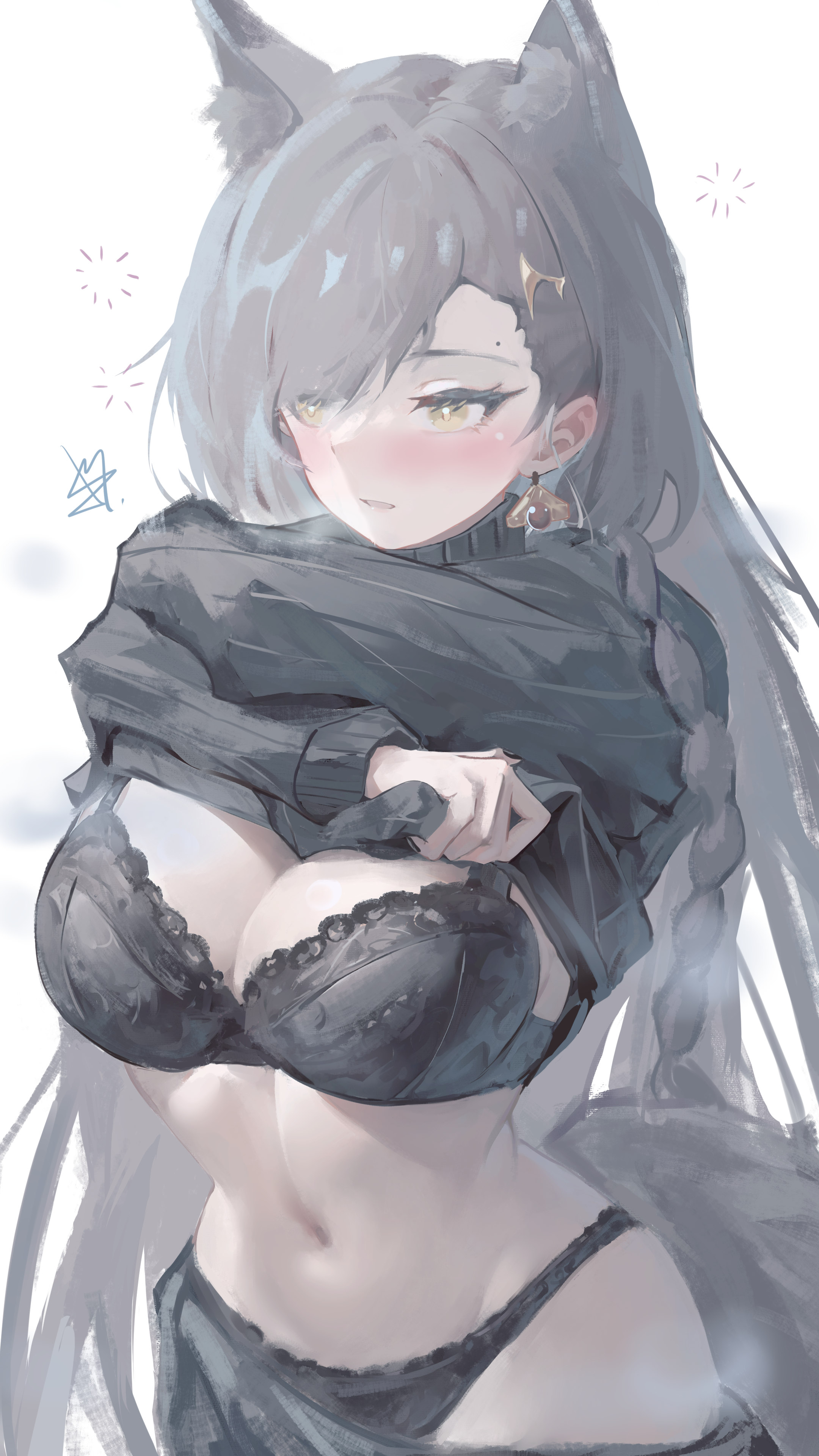 arknights, bra, female, female only, hi res, lolifreak, mommy kink, penance (arknights), wolf ears, wolf girl