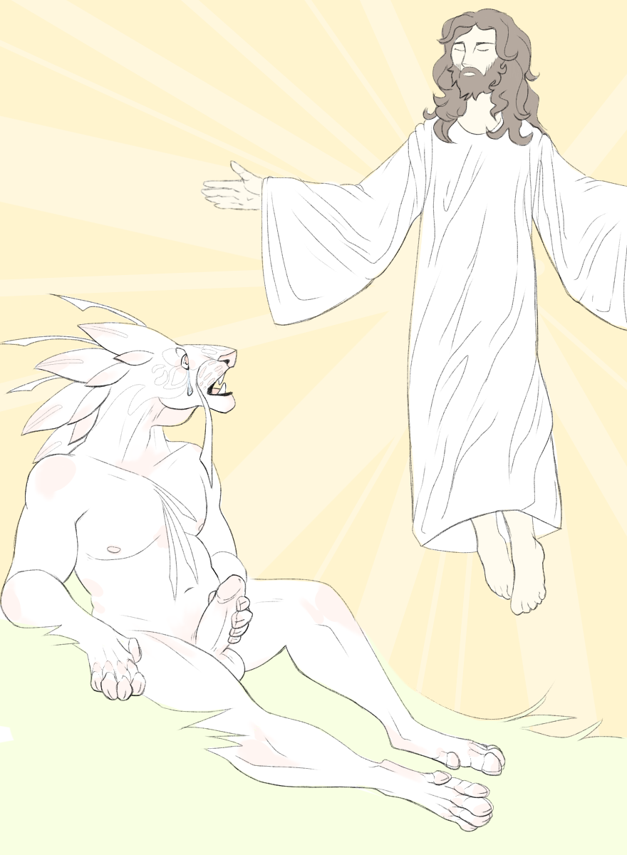 albino anthro anthro_only christianity creatures_of_sonaria crying crying_with_eyes_open feline furry furry_male jacking_off jesus_christ male male_only masturbation public_domain roblox roblox_game saulgreatman tarakotu tears tears_of_joy