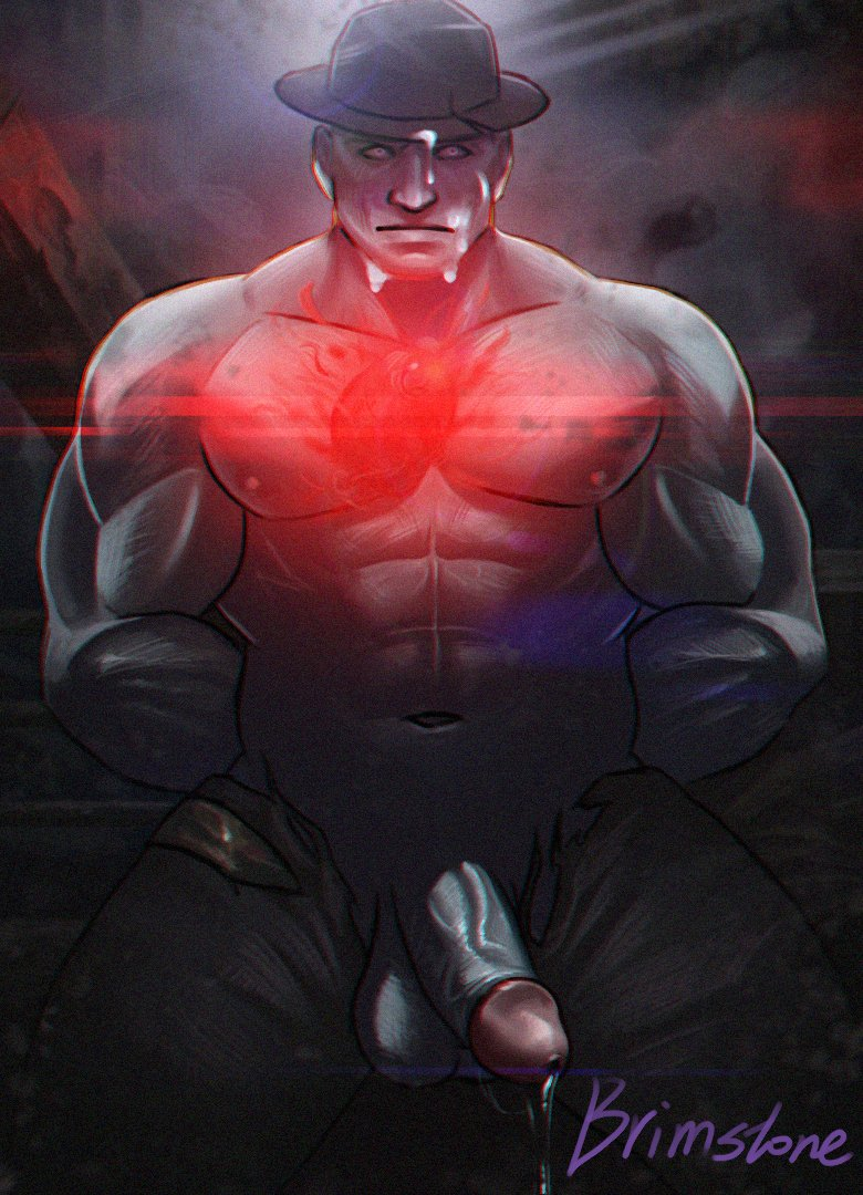 1boy 2019 balls bara bara_tits barazoku battle_demon big_balls big_penis capcom clothing erection gay looking_at_viewer male male_focus male_nipples male_only manly mr_x muscular_male nipples nude penis precum precum_drip resident_evil resident_evil_2 resident_evil_2_remake ripped_clothing solo solo_male yaoi