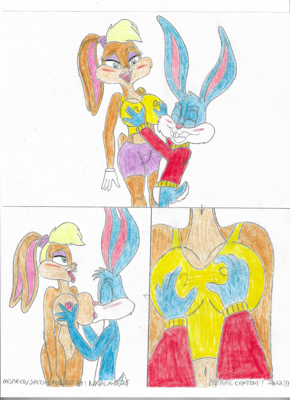 anthro breast_grab breasts buster_bunny clothed lola_bunny looney_tunes naked navel nipple_bulge nipples nude shrekrulez space_jam sucking_nipples tiny_toon_adventures warner_brothers