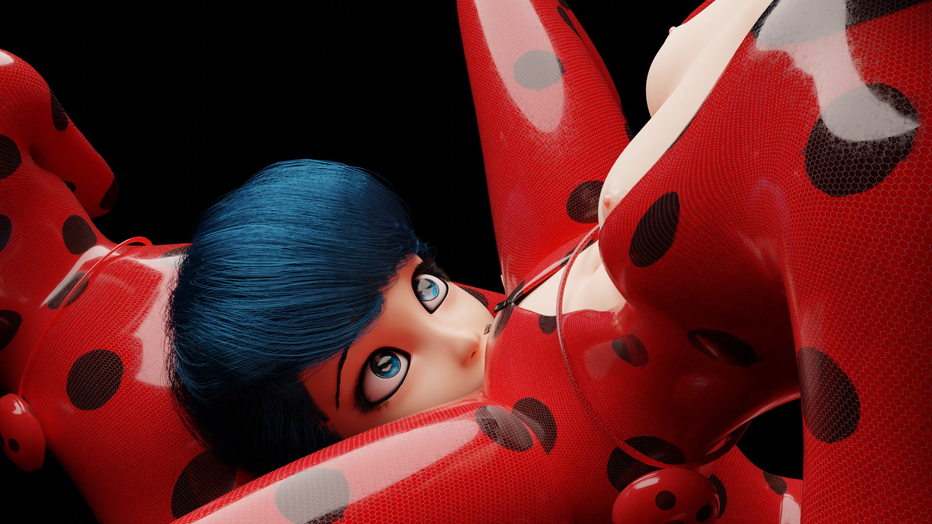 16:9, 2020s, 2023, 2girls, 3d, alya 3d, blue eyes, blue hair, bodysuit, clothing, crotch zipper, cunnilingus, eyes, facesitting, female, female focus, female only, hair, human, ladybug (character), lesbian, lesbian sex, looking at partner, looking up, marinette dupain-cheng, miraculous ladybug, miraculous: tales of ladybug and cat noir, open eyes, png, selfcest, shiny clothes, threesome, tight clothing, yuri, zipper