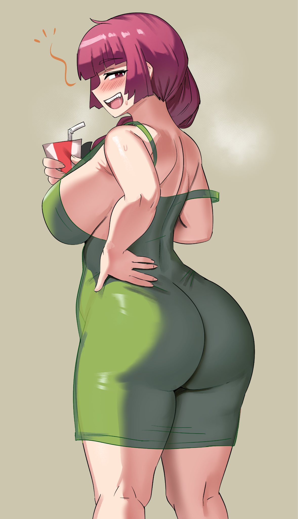 1girls, 2023, 2d, 2d (artwork), adult female, aged up, ass, bocchi the rock!, breasts, bubble ass, bubble butt, clothed, clothed female, curvaceous, dress, female, female only, hiroi kikuri, human, human female, human only, large breasts, light skin, light-skinned female, looking at viewer, magenta eyes, mauve hair, milf, no sex, paag, pink hair, ponytail, purple eyes, questionable, sfw, side ponytail, simple background, solo, solo female, thick, thick ass, thick thighs, thighs, voluptuous, ytrall