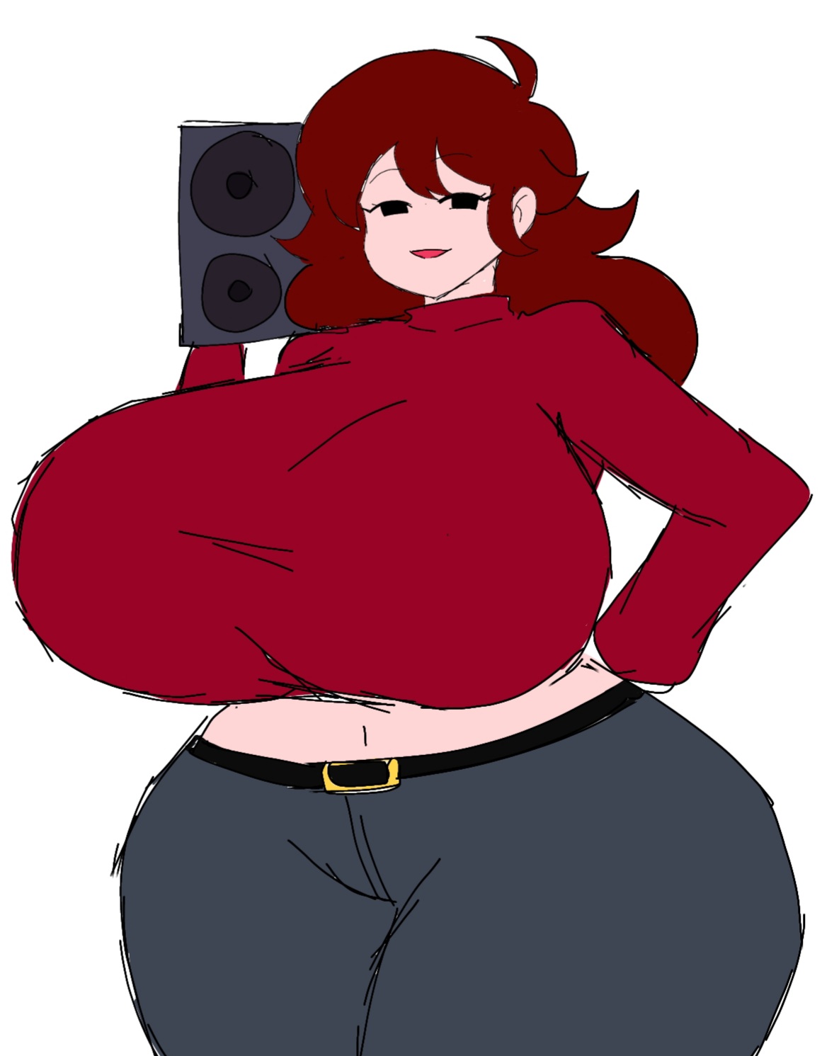 ass, big ass, big breasts, boombox, breasts, breasts bigger than head, clothed, faker gf (friday night funkin), female, female only, friday night funkin, girlfriend (friday night funkin), huge ass, huge breasts, momiji (artist)