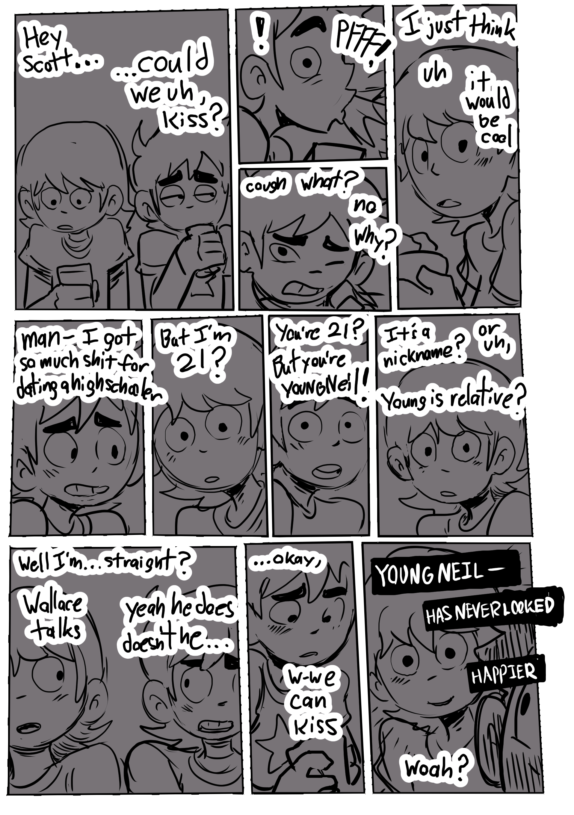 2boys, comic, comic page, english text, gay, male, male only, monochrome, neil nordegraf, scott pilgrim, scott w pilgrim, tagme, text, tez (artist), yaoi