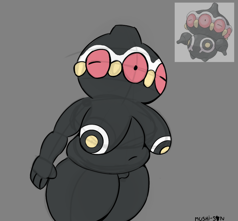 anthro anthrofied claydol female fingers generation_3_pokemon genitals multi_eye mushisan56 nintendo pokemon pokemon_(species) pokemon_rse pussy reference_image short_stack solo thick_thighs