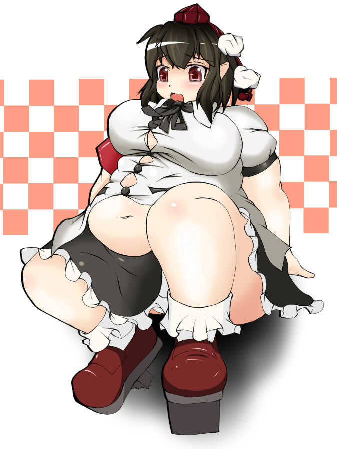 bbw belly_overhang big_belly big_breasts big_female blush chubby chubby_female embarrassed fat fat_arms fat_ass fat_female fat_fetish fat_girl fat_woman fatty large_female nerizou obese obese_female overweight overweight_female plump pork_chop shameimaru_aya thick_thighs tight_clothing tight_fit touhou weight_gain