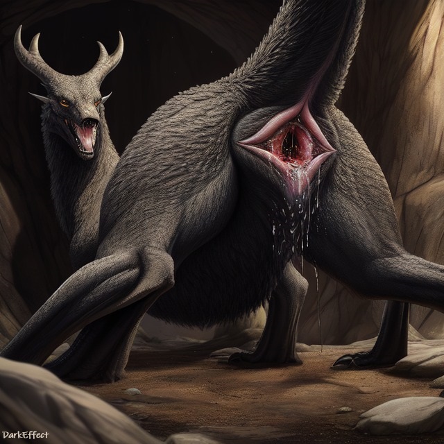 1girls ai_generated antlers cave cloaca cloaca_juice darkeffect demon female_only furry gaping_cloaca horns looking_back monster nightmare_fuel open_mouth rear_view saliva sharp_teeth teeth teeth_showing unknown_species unusual_genitalia