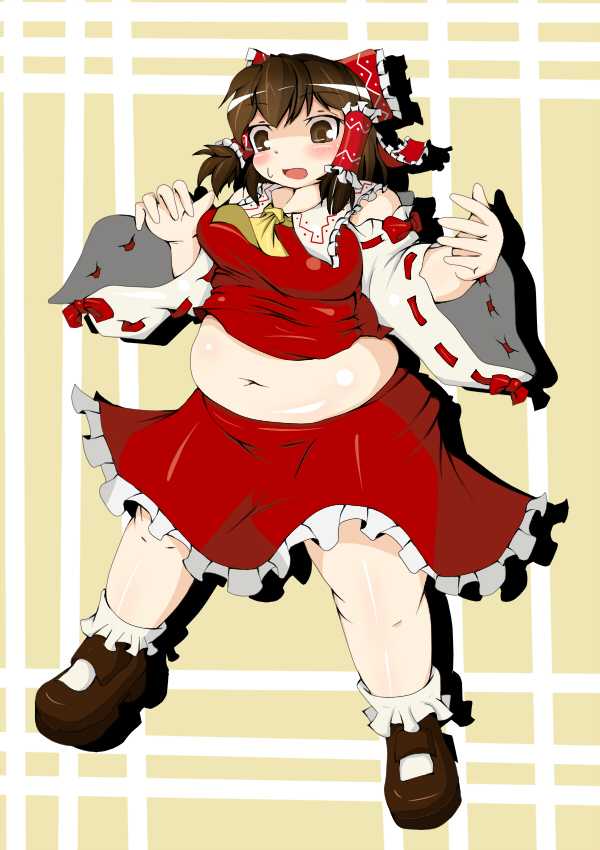 bbw belly_overhang big_belly big_breasts big_female blush chubby chubby_female embarrassed fat fat_ass fat_female fat_fetish fat_girl fat_woman fatty large_female nerizou obese obese_female overweight overweight_female plump pork_chop reimu_hakurei thick_thighs touhou tubby weight_gain