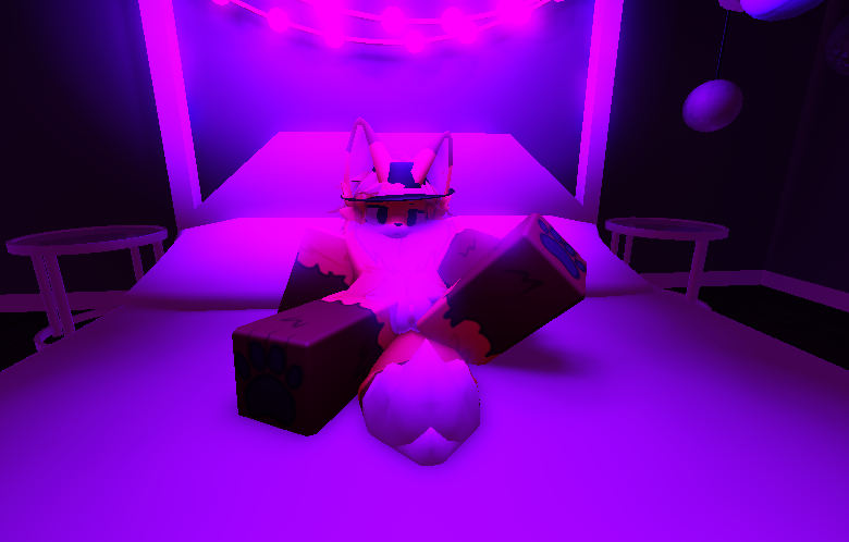 3d annoyed_expression anthro bedroom fedora female female_focus fox_girl furry jakethefoxcat_(casern) purple_lighting pussy red_fox roblox roblox_avatar roblox_background robloxian sitting_on_bed source_request spread_legs tagme