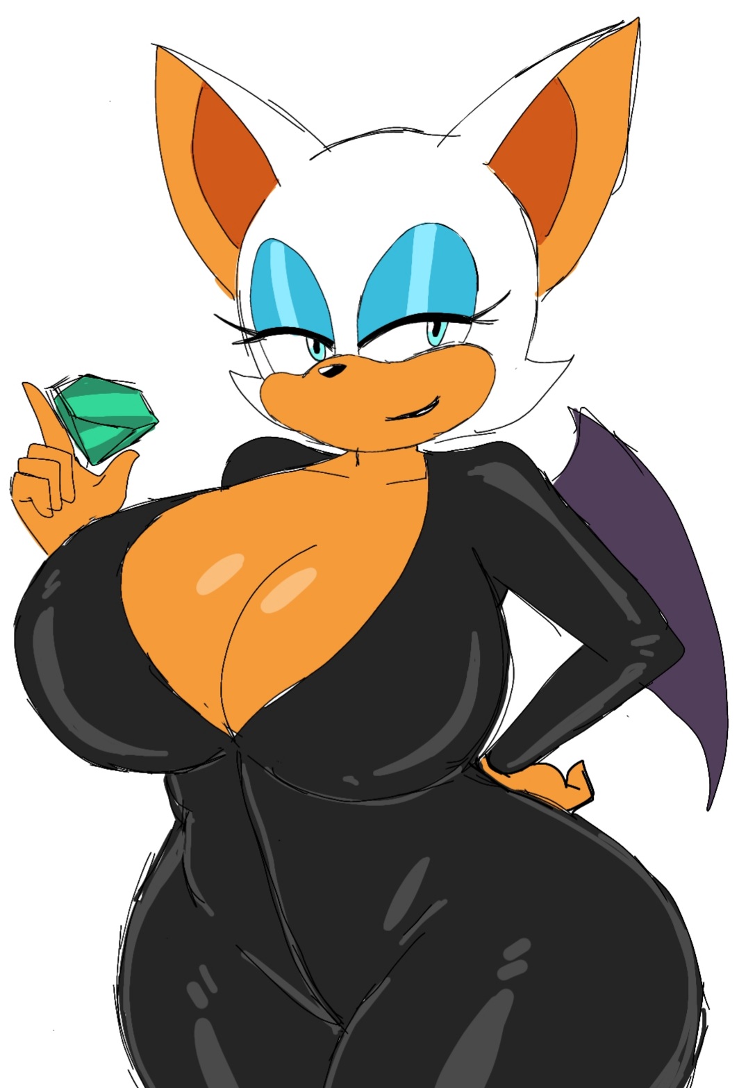 1girls, 2023, anthro, ass, barely contained breasts, barely fits, big ass, big breasts, bodysuit, boob window, breasts, bursting breasts, chaos emerald, female, female only, fur, furry, huge ass, huge breasts, imminent wardrobe malfunction, mobian (species), momiji (artist), no bra, rouge the bat, sega, sonic (series), strained zipper, tight fit, tight suit, zipper