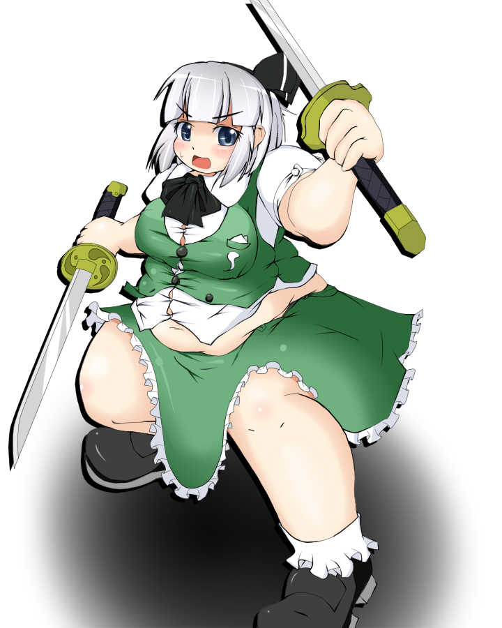 bbw belly_overhang big_belly big_breasts big_female blush chubby chubby_female embarrassed fat fat_arms fat_ass fat_female fat_fetish fat_girl fat_woman fatty large_female nerizou obese obese_female overweight overweight_female plump pork_chop sweatdrop thick_thighs touhou weight_gain youmu_konpaku