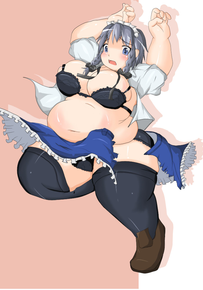 bbw belly_overhang big_belly big_breasts big_female blush chubby chubby_female embarrassed fat fat_arms fat_ass fat_female fat_fetish fat_girl fat_woman fatty large_female maid maid_uniform nerizou obese obese_female overweight overweight_female plump pork_chop sakuya_izayoi thick_thighs touhou weight_gain