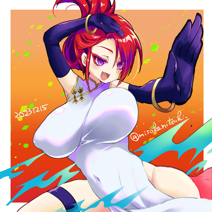 1girls akatsuki_blitzkampf alternate_breast_size assassin blush breasts curvy en-eins_perfektewelt female female_only large_breasts marilyn_sue_dajie martial_arts martial_arts_pose misokanitsuki qipao