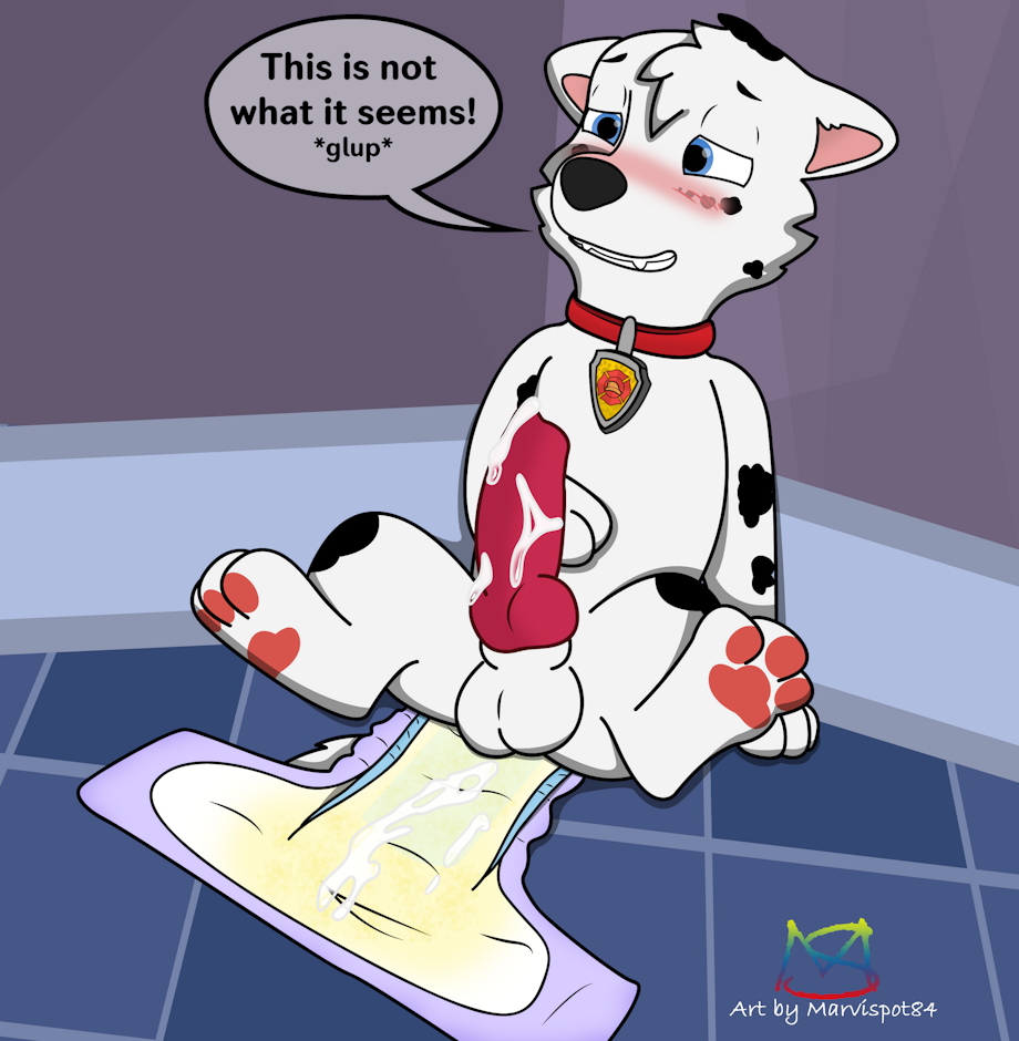 ? diaper diaper_fetish dog embarrassed erect_penis erection furry furry_only humiliated humiliating humiliation marshall_(paw_patrol) musk not_humanoid paw_patrol peeing peeing_self sitting sitting_on_floor urination watersports wetting wetting_diaper wetting_self